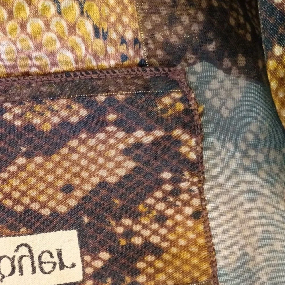 Vintage Jean Player Brown Snakeskin Print Sheer Scarf Gold Metallic Square 42
